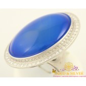Серебряное кольцо 925 проба. Женское кольцо с голубым агатом. 369464с1